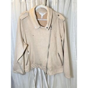 Addition Elle Moto Jacket Womens 5X Beige Faux Suede Asymmetrical Zip Biker